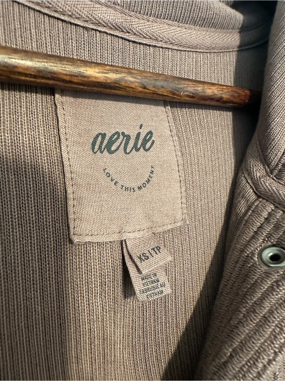 aerie Ribbed Henley Hoodie in Brown - Picture 3 of 7